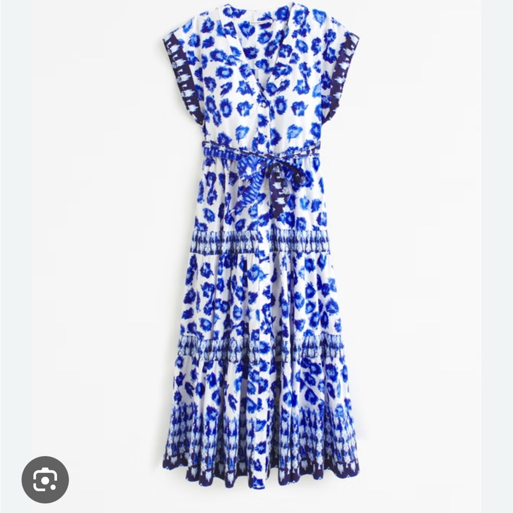 Abercrombie & Fitch White and Blue Printed Midi Dress